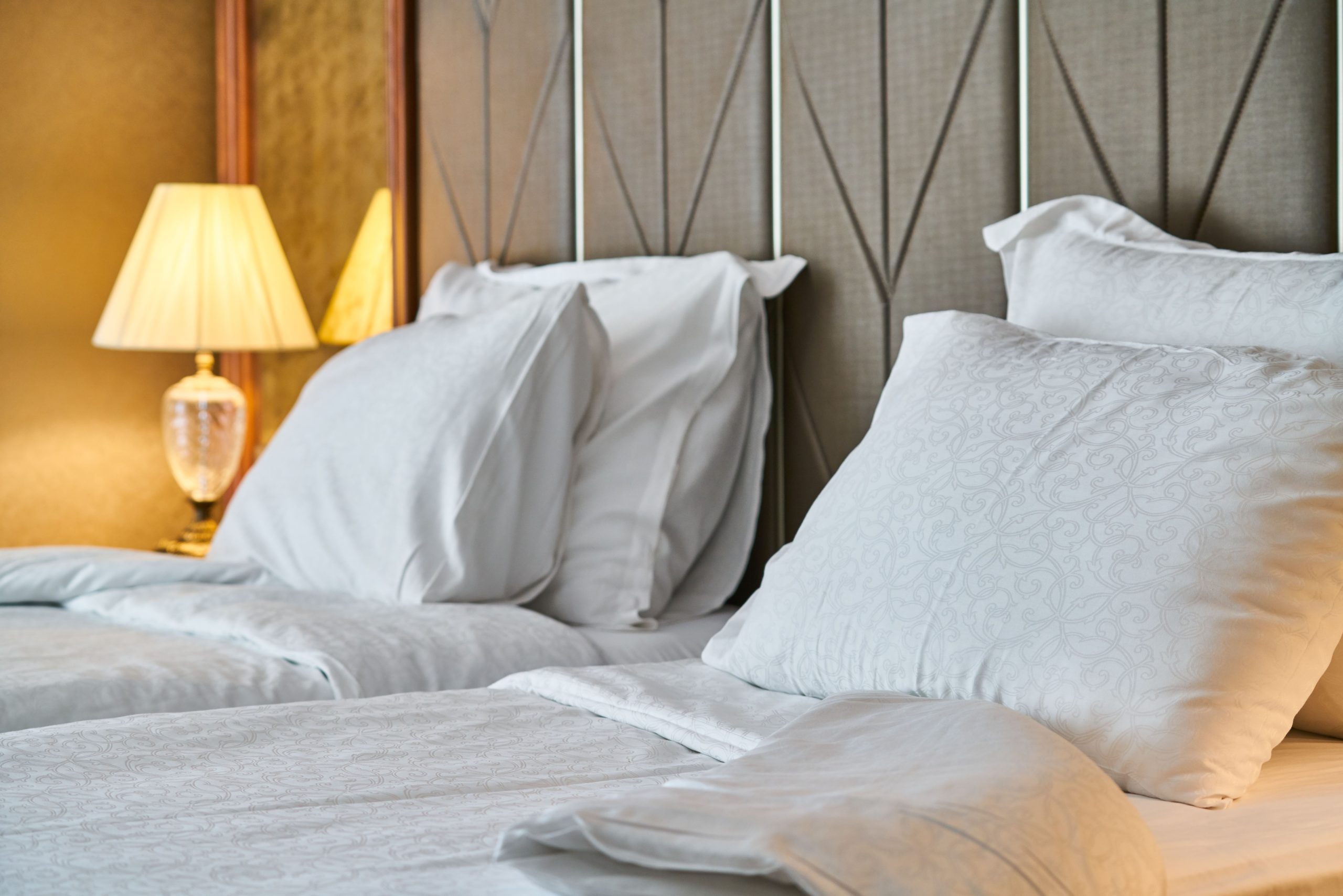 Chambre d'hôtel confortable avec literie luxueuse